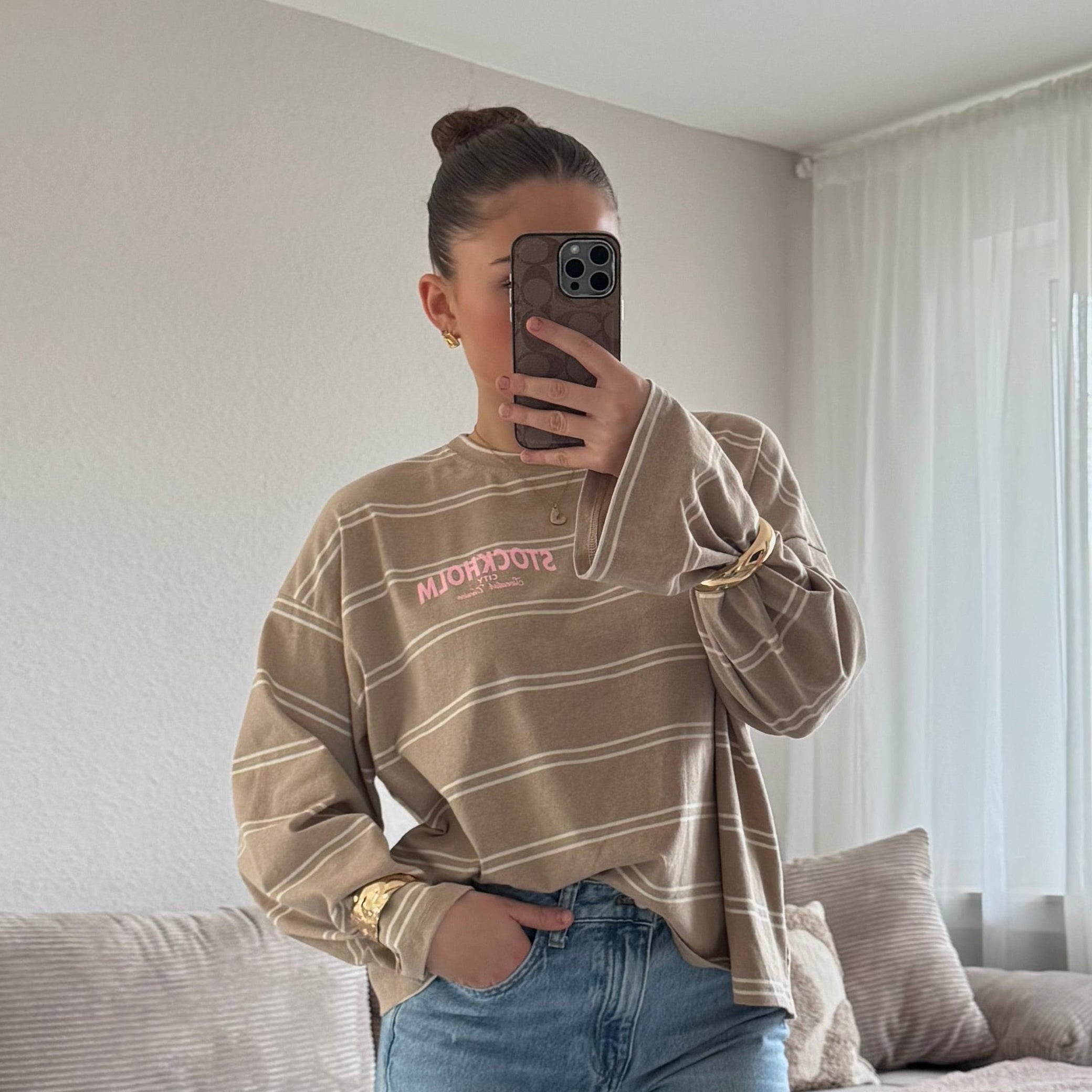Gestreiftes Longsleeve „Stockholm“ – Beige