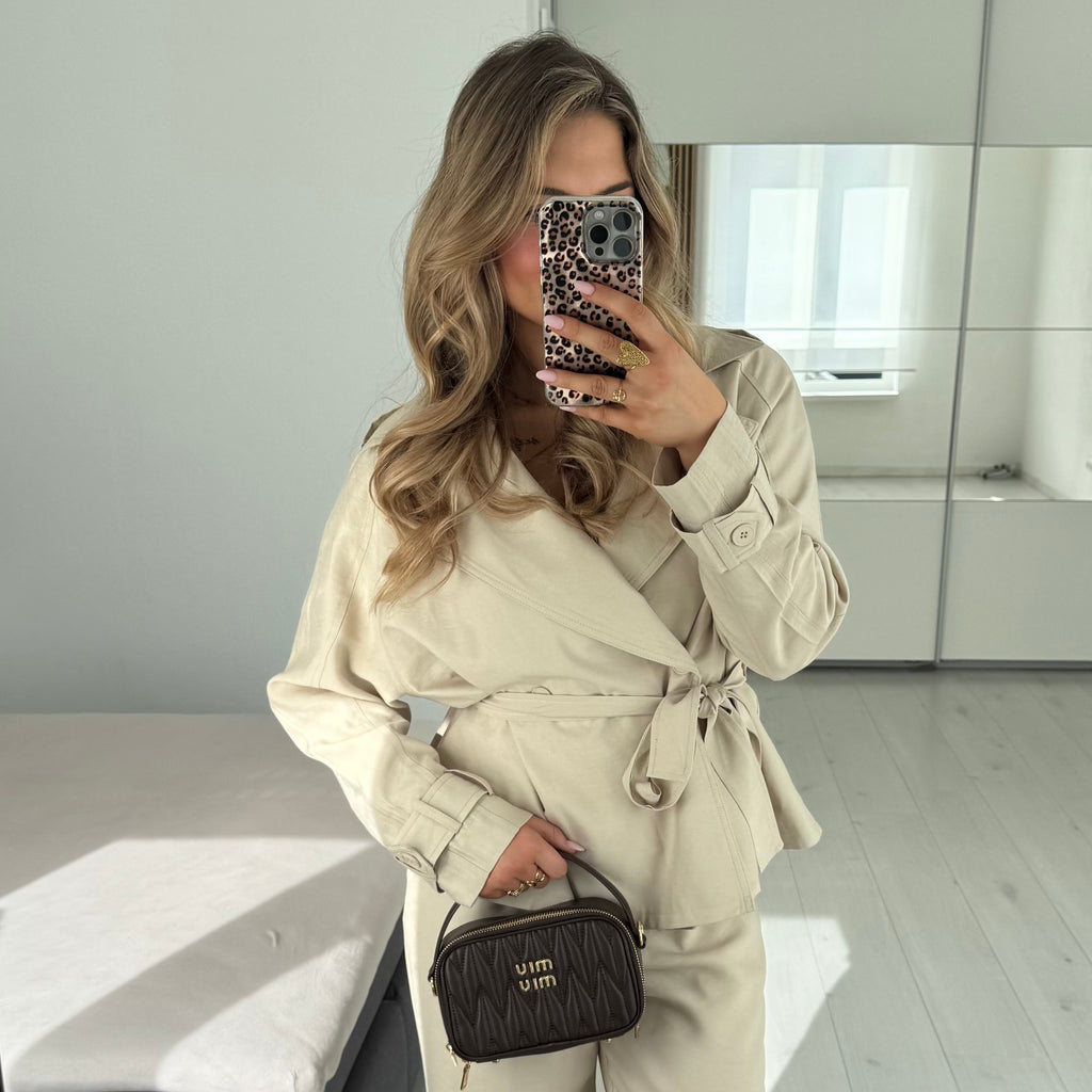 Beige Trench-Blazer mit Bindegürtel